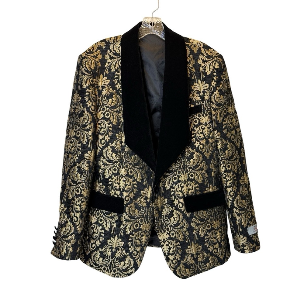 Kent‎ & Park Black and Gold Fleur De Lis Suit Jacket and Vest Mens 42R Italy